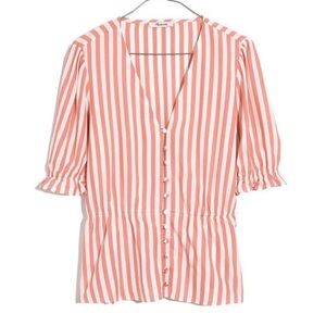 Madewell Stripe V-Neck Peplum Popover Top